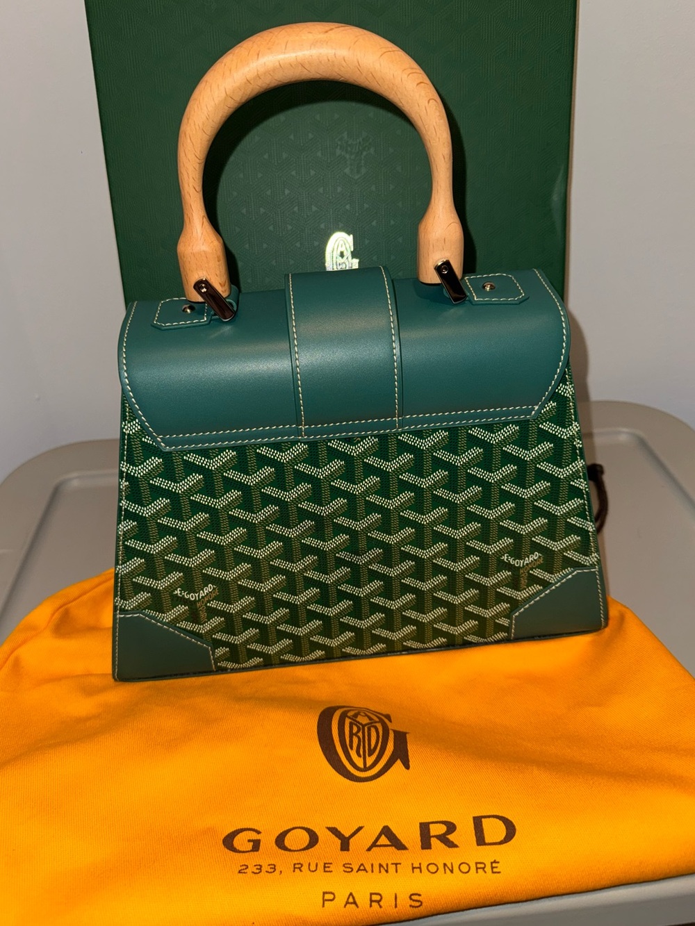 Green Goyard Saigon with wooden handle - Picture 4 of 5